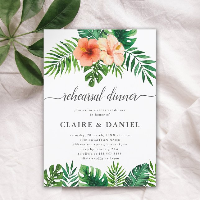 Invitación Moderna acuarela tropical Floral ensayo Cena (Subido por el creador)