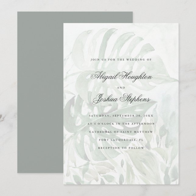 Invitación Moderna acuarela tropical Monstera deja Boda (Anverso / Reverso)