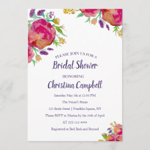 Invitación Moderna acuarela veraniega Floral Bridal Shower