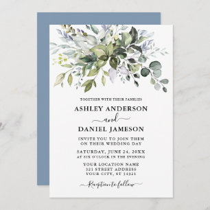 Invitación Moderna acuarela verde Boda Dusty azul