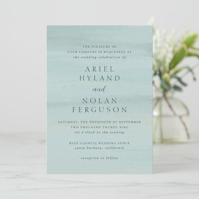 Invitación Moderna acuarela verde elegante matrimonio (Anverso de pie)