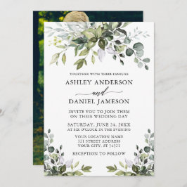 Invitación Moderna acuarela verde foto Boda de fondo