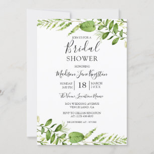 Invitación Moderna acuarela Verdor Bridal Shower