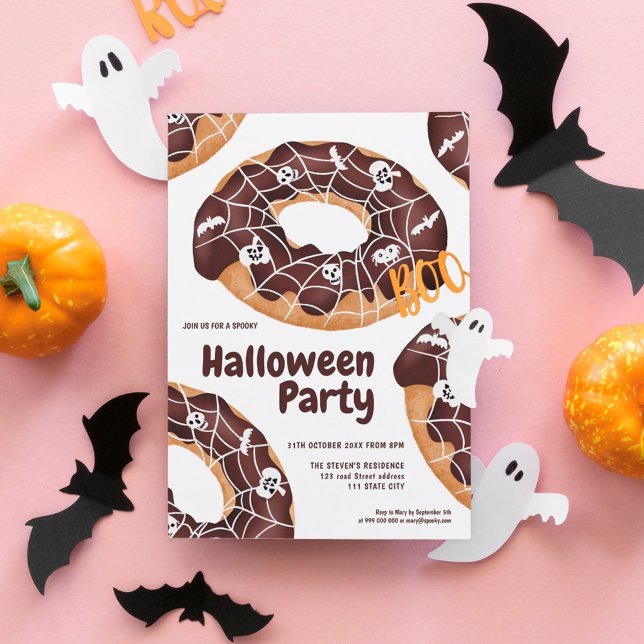 Invitación Moderna adorable araña espeluznante donuts fiesta  (Subido por el creador)