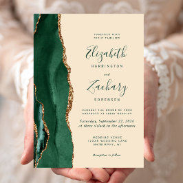 Invitación Moderna agencia de oro verde esmeralda Boda de cha