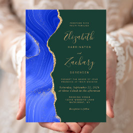 Invitación Moderna agencia real de oro azul Boda verde esmera