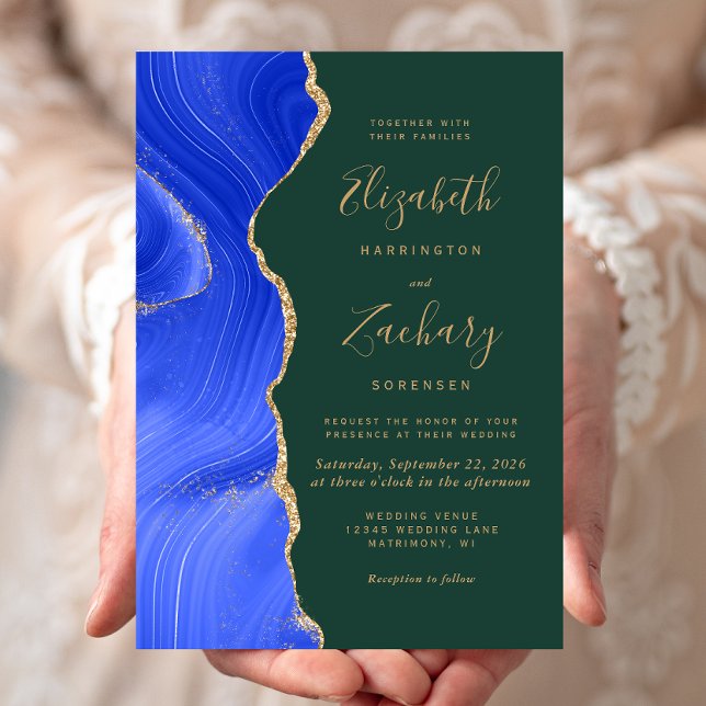 Invitación Moderna agencia real de oro azul Boda verde esmera (Subido por el creador)