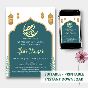 Invitación moderna al Iftar del Ramadán con arco d