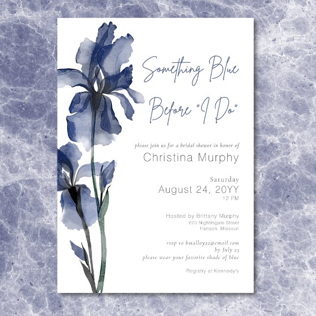 Invitación Moderna Algo Azul Iris Bridal Ducha (Modern Something Blue Iris Bridal Shower Invitation)