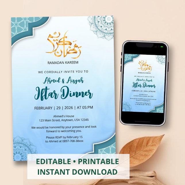 Invitación moderna azul islámica para Iftar (Subido por el creador)