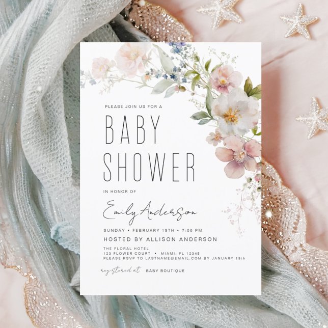 Invitación Moderna Baby Shower de Boho Wildflower (Subido por el creador)