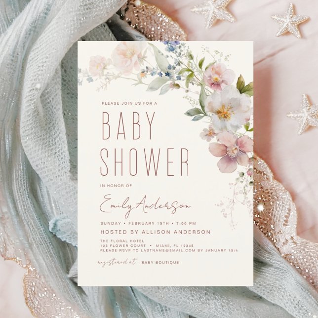 Invitación Moderna Baby Shower de Boho Wildflower (Subido por el creador)