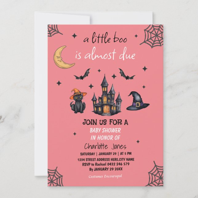 Invitación Moderna Baby Shower de Halloween Little Boo (Anverso)
