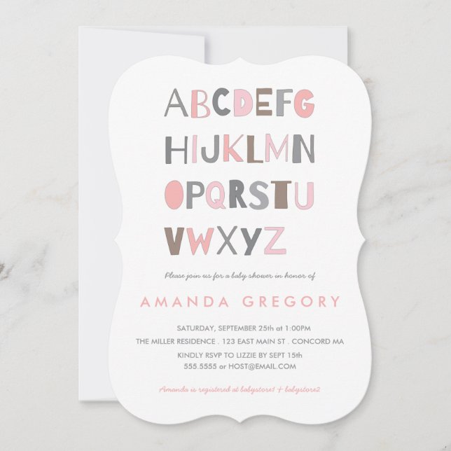Invitación moderna Baby Shower de Sweet ABC (Anverso)