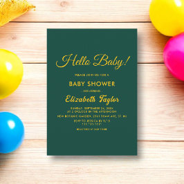 Invitación Moderna Baby Shower Elegante, Verde Y Dorado