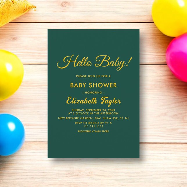 Invitación Moderna Baby Shower Elegante, Verde Y Dorado (Subido por el creador)