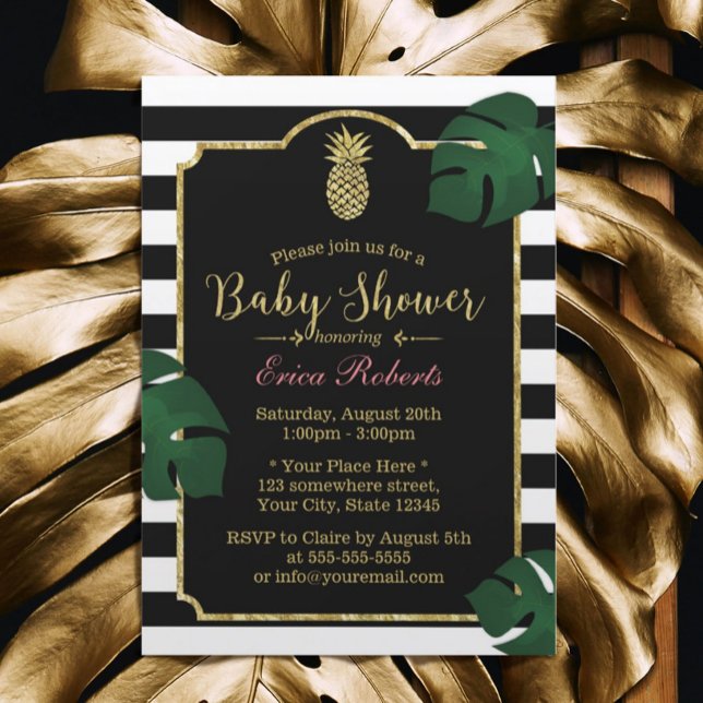 Invitación Moderna Baby Shower hawaiana de piña tropical (Subido por el creador)