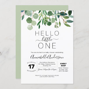 Invitación Moderna Baby Shower Hello Little One Greenery