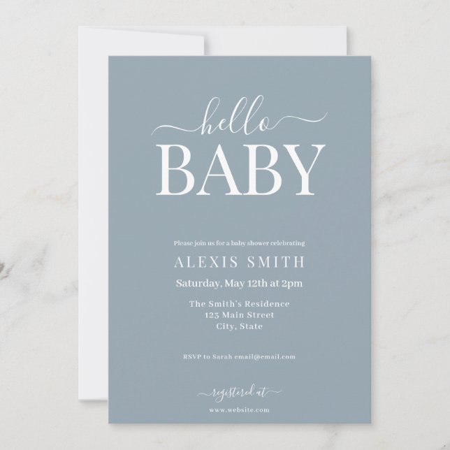 Invitación Moderna Baby Shower Minimalista Dusty Blue Elegant (Anverso)