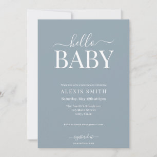 Invitación Moderna Baby Shower Minimalista Dusty Blue Elegant