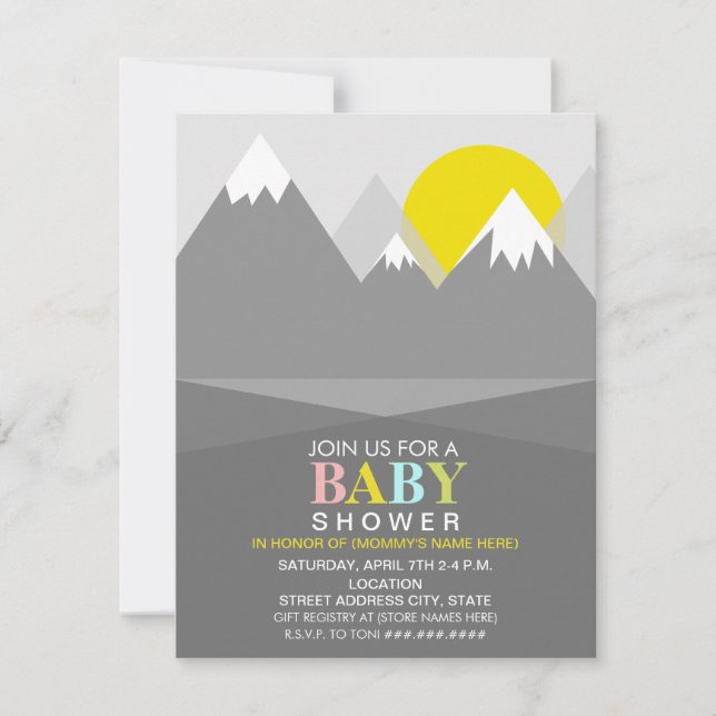 Invitación Moderna Baby Shower Neutral Mountain Sun (Anverso)