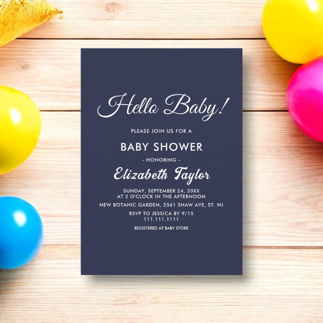 Invitación Moderna Baby Shower simple de Navy Blue Elegant (Subido por el creador)