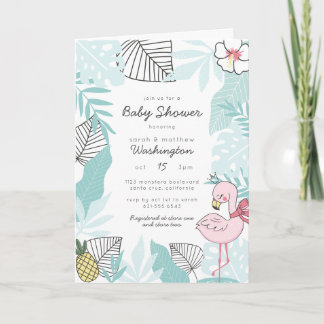 Invitación Moderna Baby Shower tropical Flamingo & Pineapple