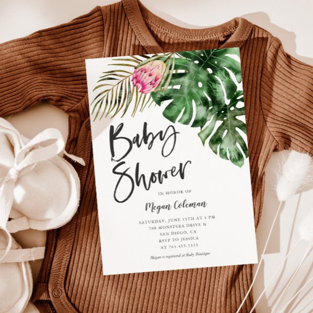 Invitación Moderna Baby Shower Tropical Greenery (Subido por el creador)