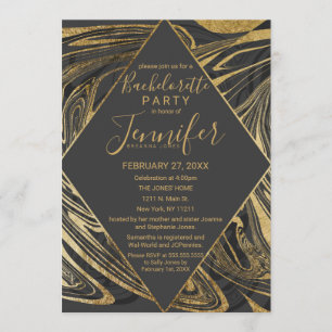 Invitación Moderna Bachelorette de Mármol de oro gris negro
