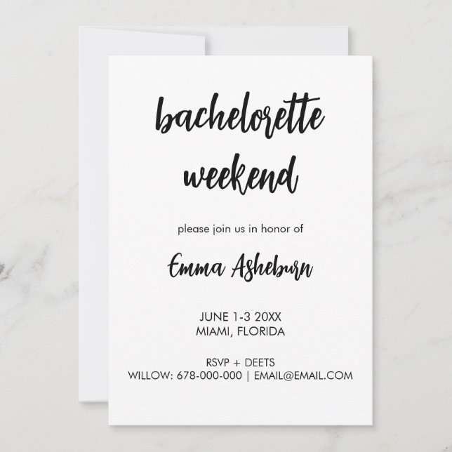 Invitación Moderna Bachelorette Weekend Itinerario (Anverso)