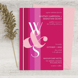 Invitación Moderna banda magenta monograma ampersa y Boda