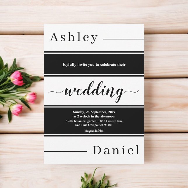 Invitación Moderna Banda Negra Y Blanca Elegante Boda (Subido por el creador)