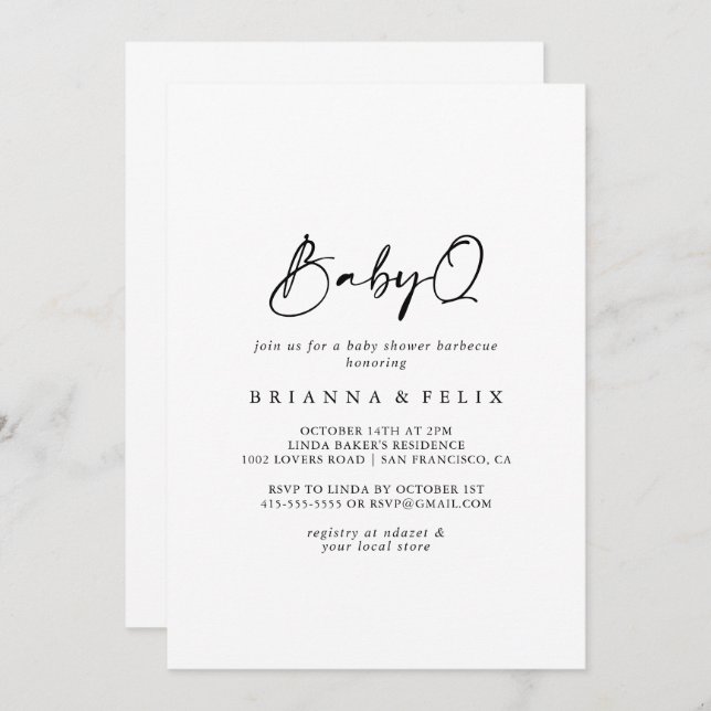 Invitación Moderna Barbacoa elegante de BabyQ Baby Shower (Anverso / Reverso)