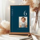 Invitación Moderna barra azul de la marina Mitzvah Table Numb<br><div class="desc">¡Mazel tov en esta ocasión especial! Haz especial al fiesta Bar Mitzvah de tu hijo con esta tipografía minimalista números de la mesa azul marino y blanco con un lugar para las fotografías para el chico del bar mitzvah - puedes tener cada mesa con una foto diferente!</div>