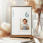 Invitación Moderna barra azul Mitzvah Table Number with Photo<br><div class="desc">¡Mazel tov en esta ocasión especial! Haga especial al fiesta Bar Mitzvah de su hijo con esta tipografía minimalista números de mesa azules y blancos con un lugar para las fotografías para el chico del bar mitzvah - cada mesa puede tener una foto diferente!</div>