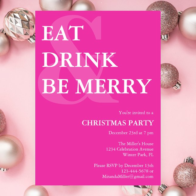 Invitación Moderna Beber y ser Fiesta de Navidades merry rosa (Subido por el creador)