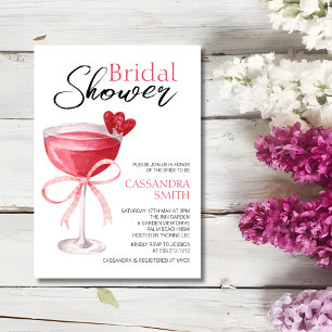 Invitación Moderna Bebida De Cóctel Bow Rosa Ducha Bridal
