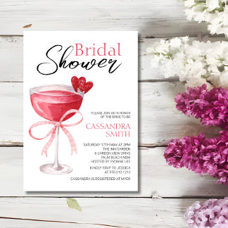 Invitación Moderna Bebida De Cóctel Bow Rosa Ducha Bridal