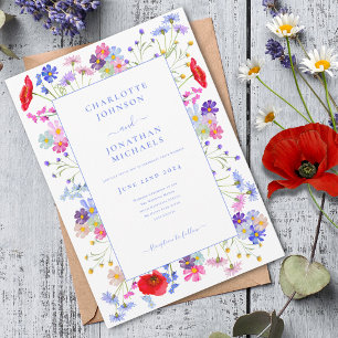 Invitación Moderna Boda azul de acuarela de flores silvestres