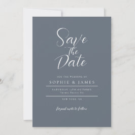 Invitación Moderna Boda Azul Dusty Minimalista Salva La Fecha