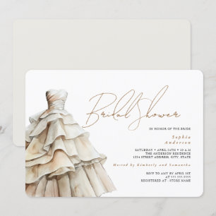 Invitación Moderna Boda beige blanco vestido con ducha de nov