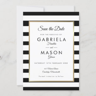 Invitación Moderna boda clásica de rayas salva la fecha