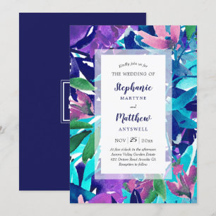 Invitación Moderna Boda de acuarela audaz marina morada Aqua