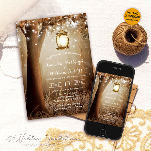 Invitación Moderna Boda de cadenas de árbol rústico rústico