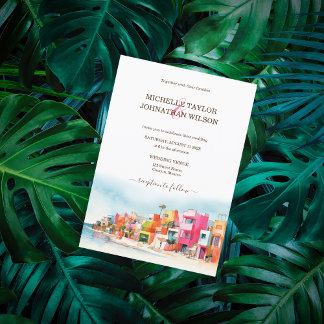 Invitación Moderna Boda de Destino Colorida Playa de México