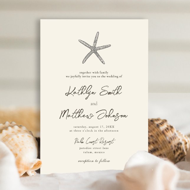 Invitación Moderna Boda de destino de Starfish Beach Ocean (Subido por el creador)