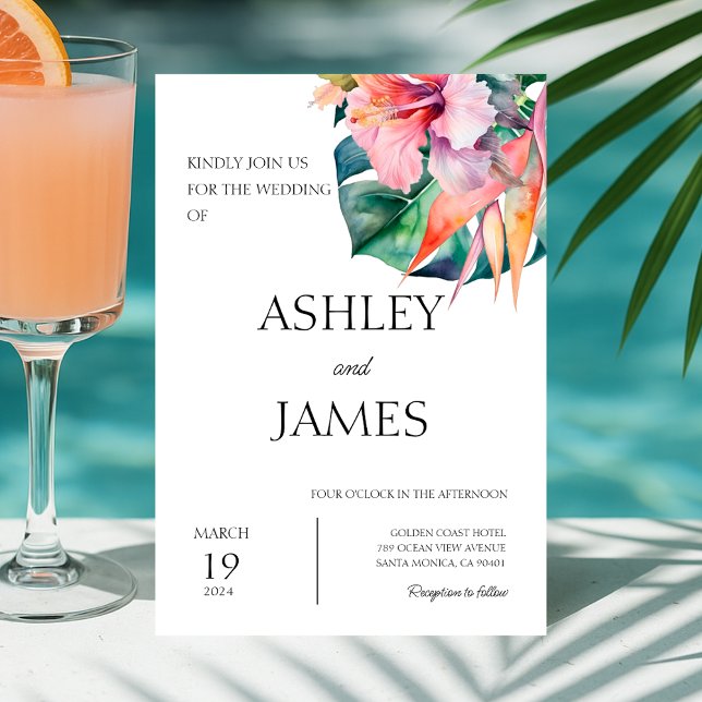 Invitación Moderna Boda de Flores Tropicales (Modern Tropical Flowers Greenery Wedding Invitation)