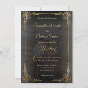 Invitación Moderna boda de fotografía clásica de faux gald y 