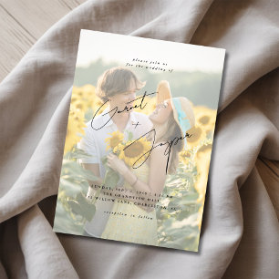 Invitación Moderna Boda de fotografía de fondo de girasol rus