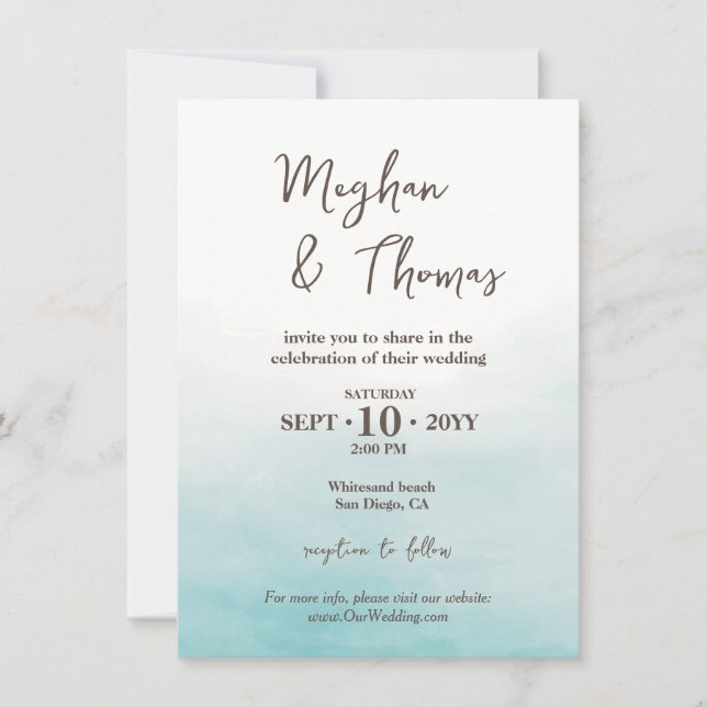 Invitación Moderna Boda de fotografía temática de la playa de (Anverso)